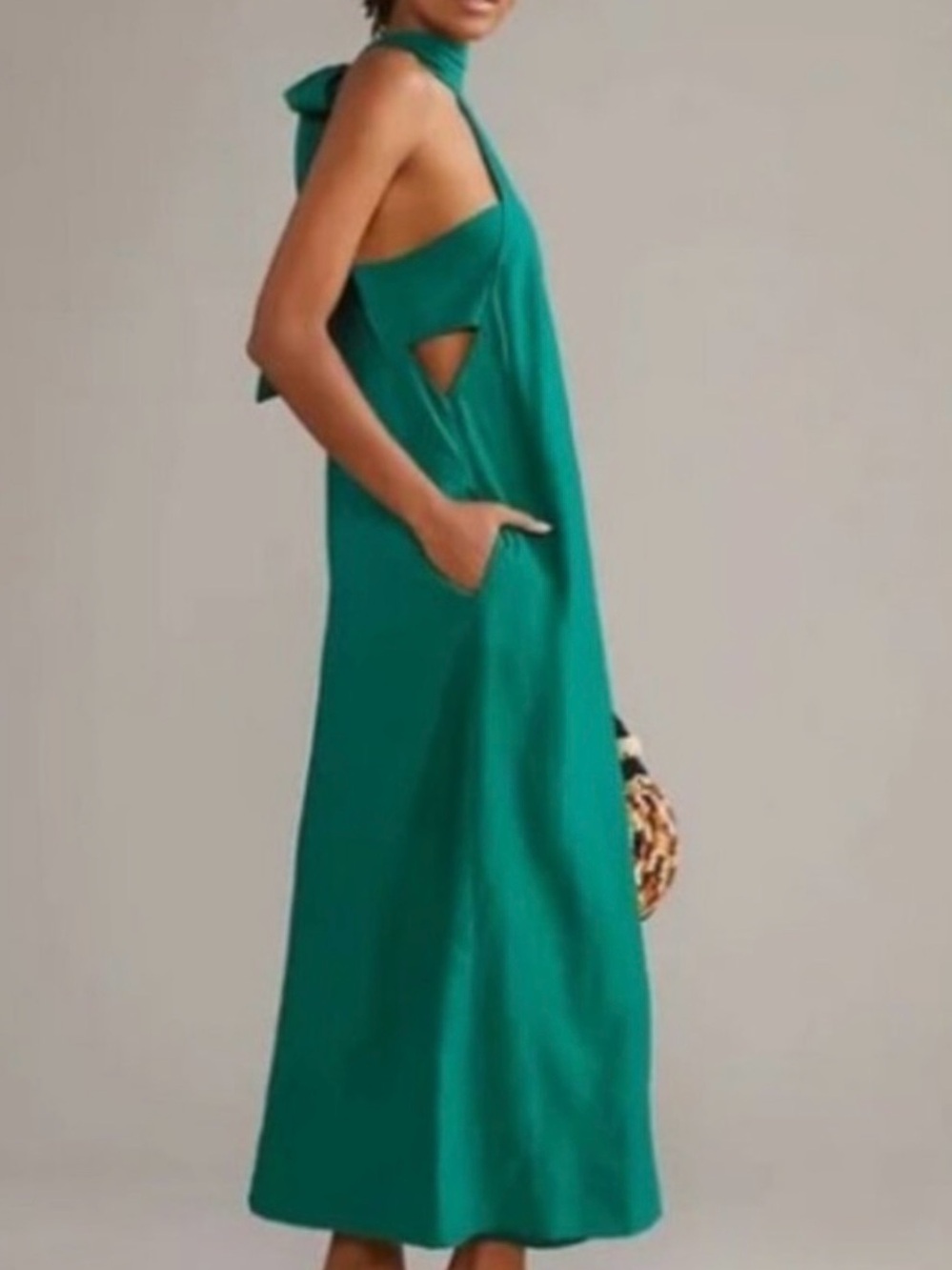 Anthropologie Sunday in Brooklyn Cut Out Green Maxi Dress with Neck Bow Medium - Picture 2 of 5
